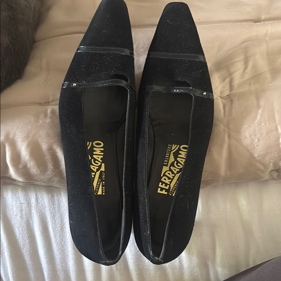 Salvatore Ferragamo Black Suede Minimalist Kitten Heels - Picture 1 of 8